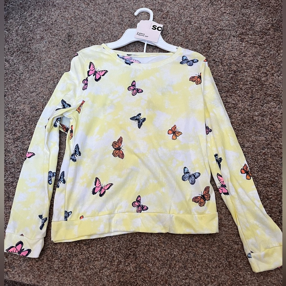NWT - So 2-Piece Pajama Set - Yellow Tie-Dye with Butterflies - Girl's XL